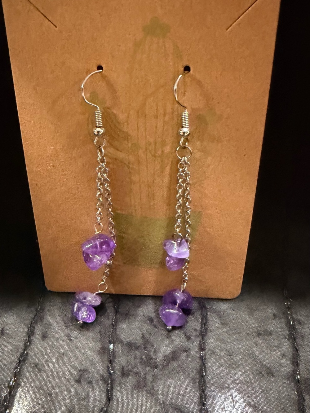 Handmade Purple Dangle Earrings with Silver Chains